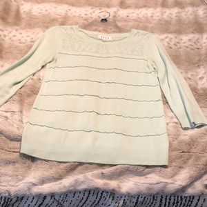 Blue/green sweater with scalloped pattern